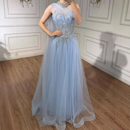 Luxury Nude  A Line One Shoulder Beaded Evening Dress LA73154 - SERENE  HILL