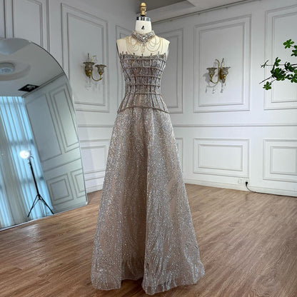 Luxury Nude Beaded A-Line Evening Dress for Women Formal Occasion LA73163 - SERENE  HILL