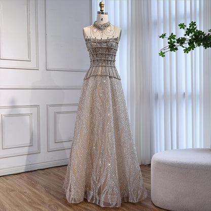 Luxury Nude Beaded A-Line Evening Dress for Women Formal Occasion LA73163 - SERENE  HILL