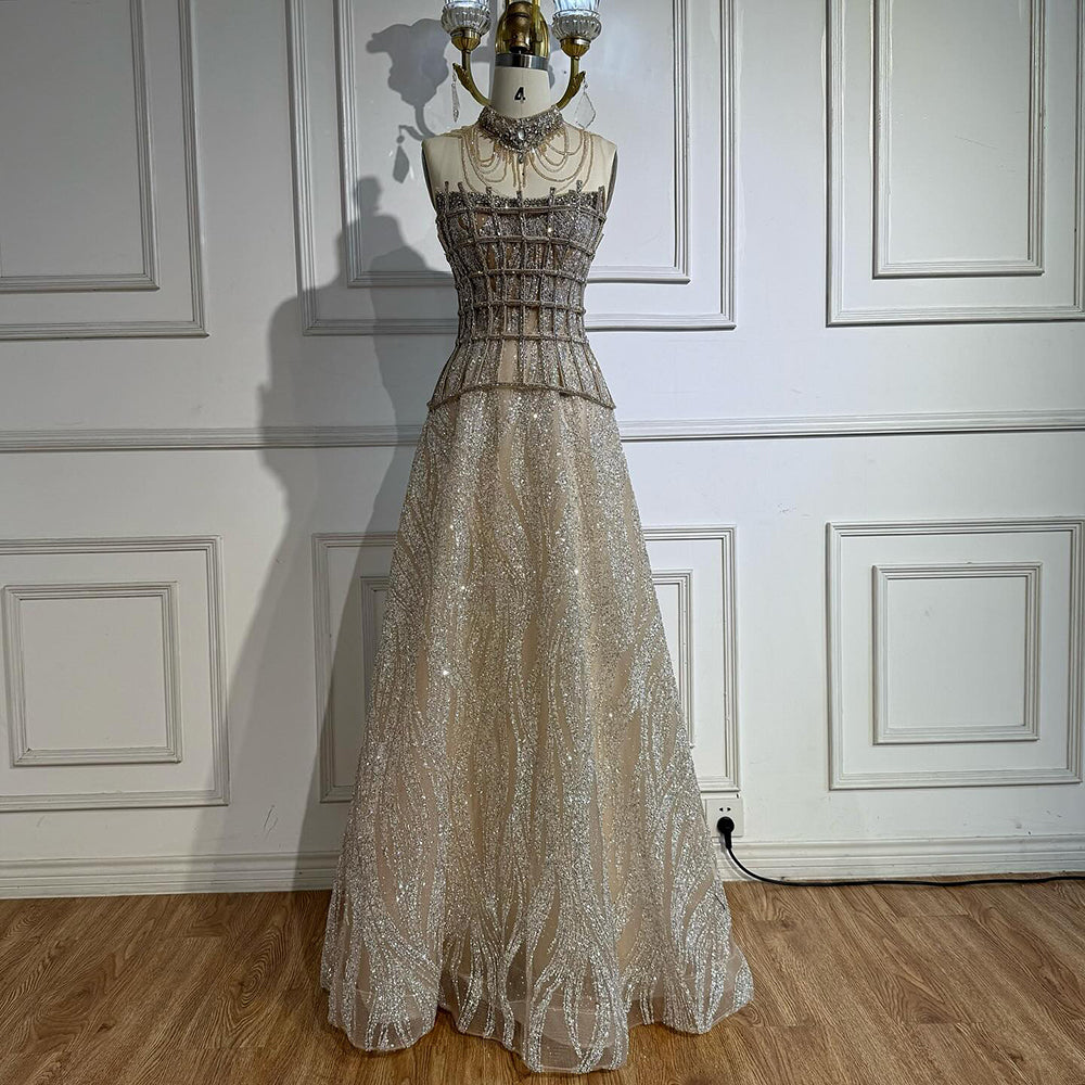 Luxury Nude Beaded A-Line Evening Dress for Women Formal Occasion LA73163 - SERENE  HILL