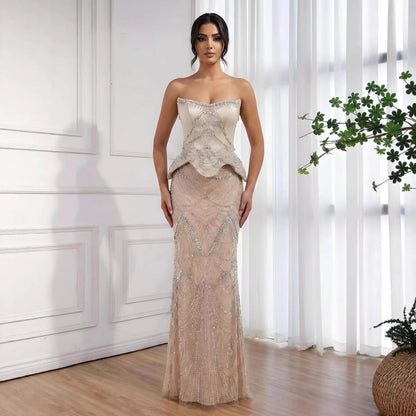 Luxury Nude Beaded   Mermaid Evening Dress LA73166