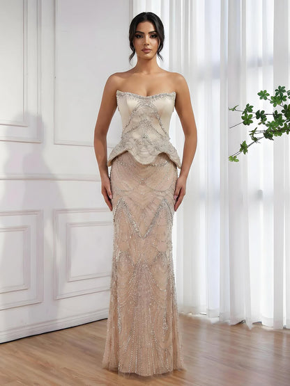 Luxury Nude Beaded   Mermaid Evening Dress LA73166