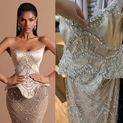 Luxury Nude Beaded   Mermaid Evening Dress LA73166