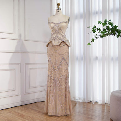 Luxury Nude Beaded   Mermaid Evening Dress LA73166