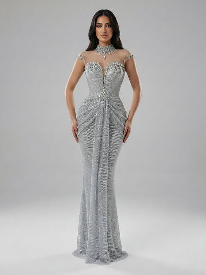 Luxury Silver Crystal Beaded Mermaid Evening Dress LA73167A - SERENE  HILL