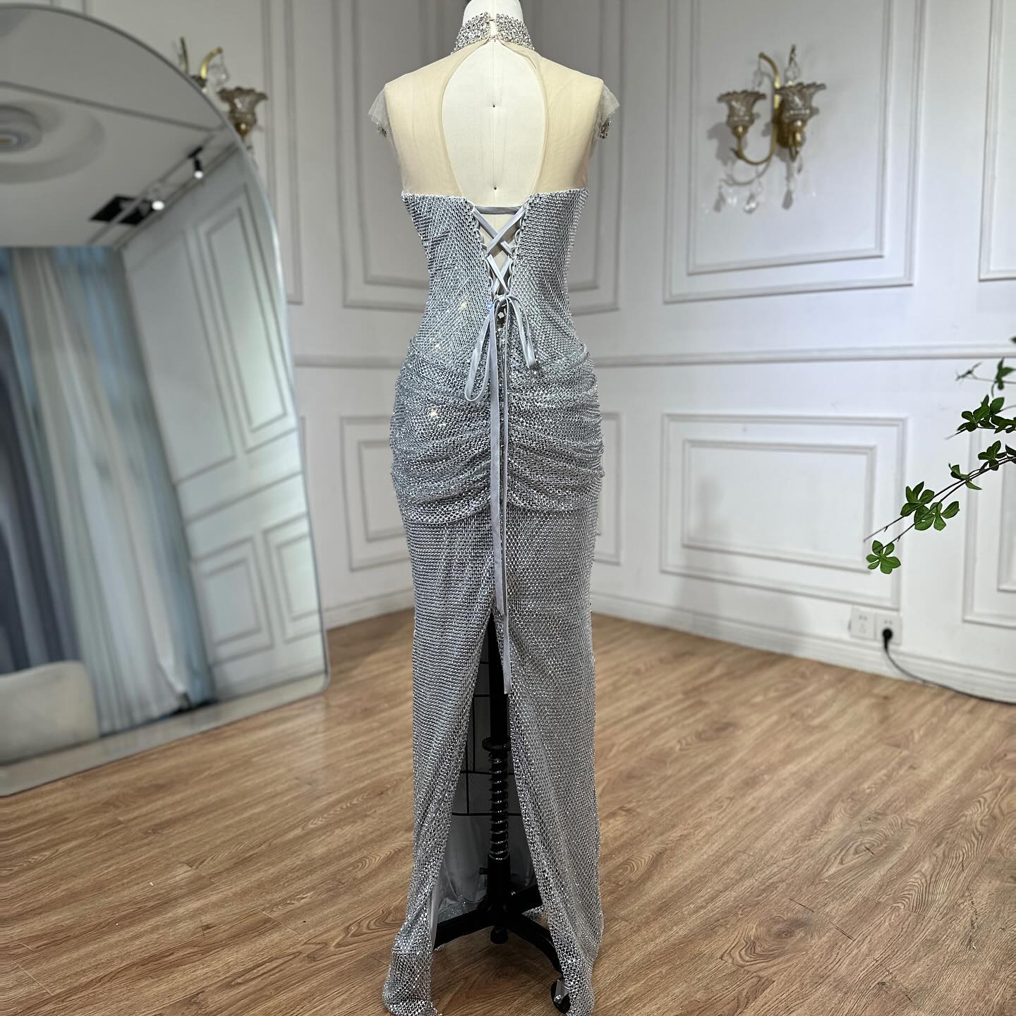 Luxury Silver Crystal Beaded Mermaid Evening Dress LA73167A - SERENE  HILL