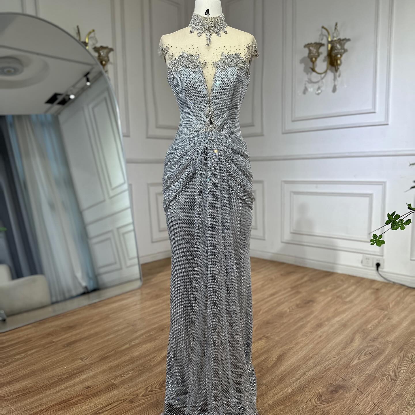 Luxury Silver Crystal Beaded Mermaid Evening Dress LA73167A - SERENE  HILL