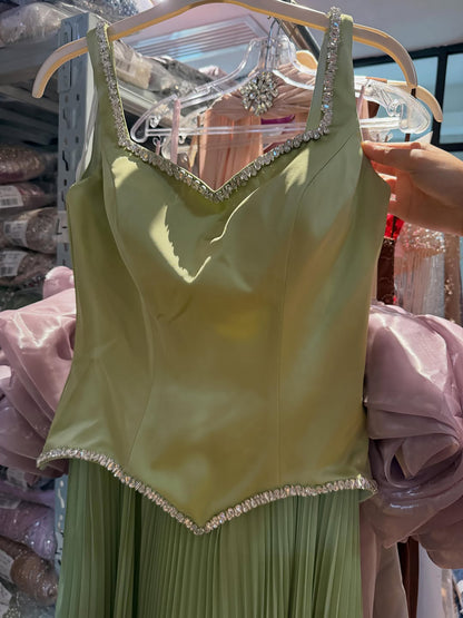 Luxury Sage Green Satin A-Line Prom Dress for Women LA73169 SERENE HILL