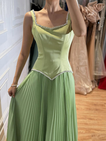 Luxury Sage Green Satin A-Line Prom Dress for Women LA73169 SERENE HILL