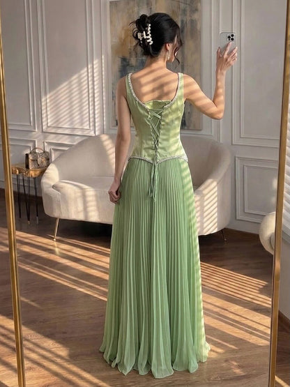 Luxury Sage Green Satin A-Line Prom Dress for Women LA73169 SERENE HILL