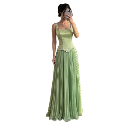 Luxury Sage Green Satin A-Line Prom Dress for Women LA73169 SERENE HILL