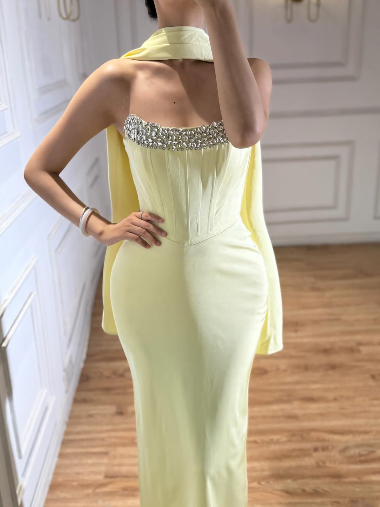 Luxury Yellow Crystal Beaded Mermaid Luxury Evening Dress Elegant LA73175A