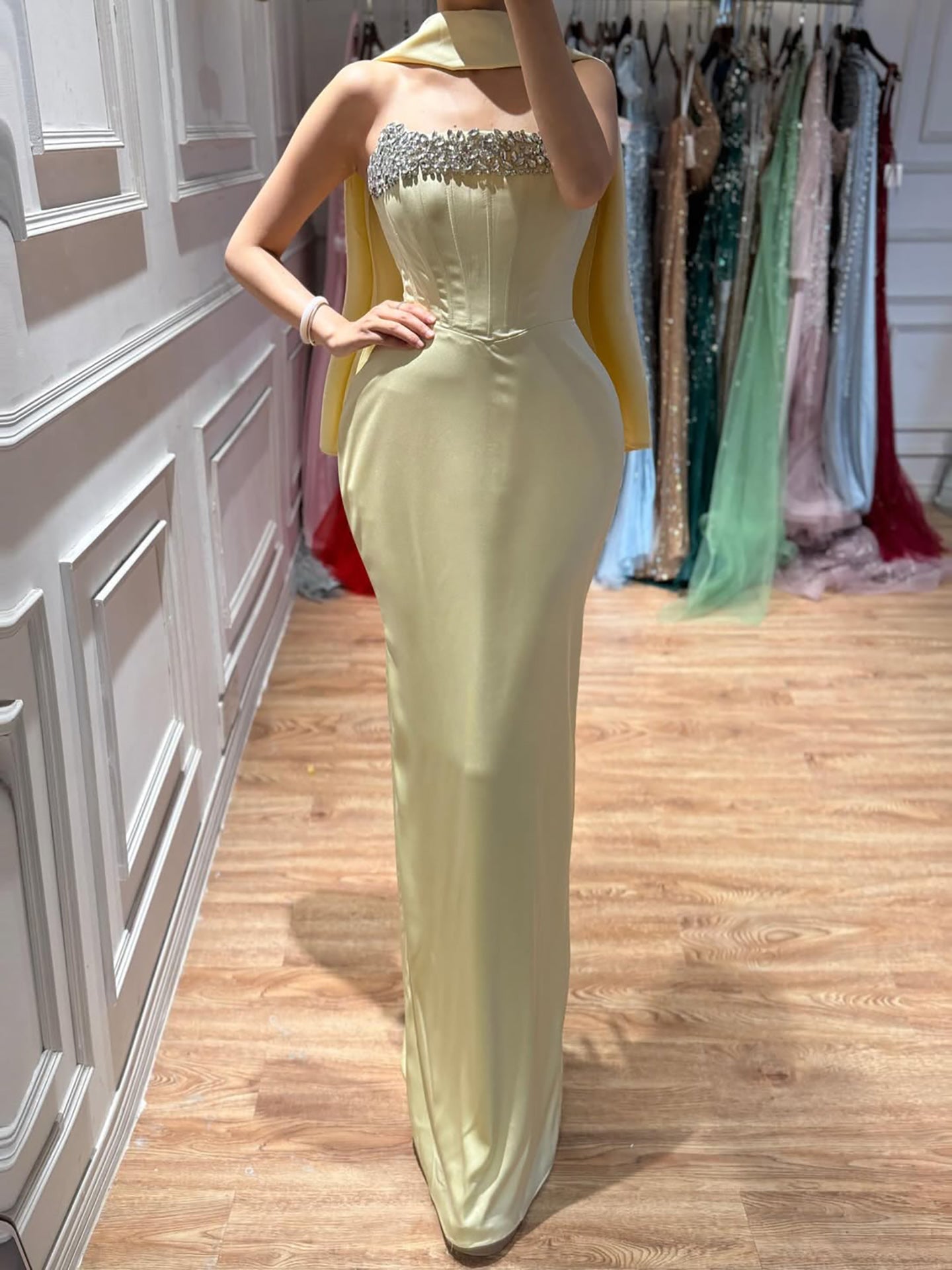Luxury Yellow Crystal Beaded Mermaid Luxury Evening Dress Elegant LA73175A SERENE HILL