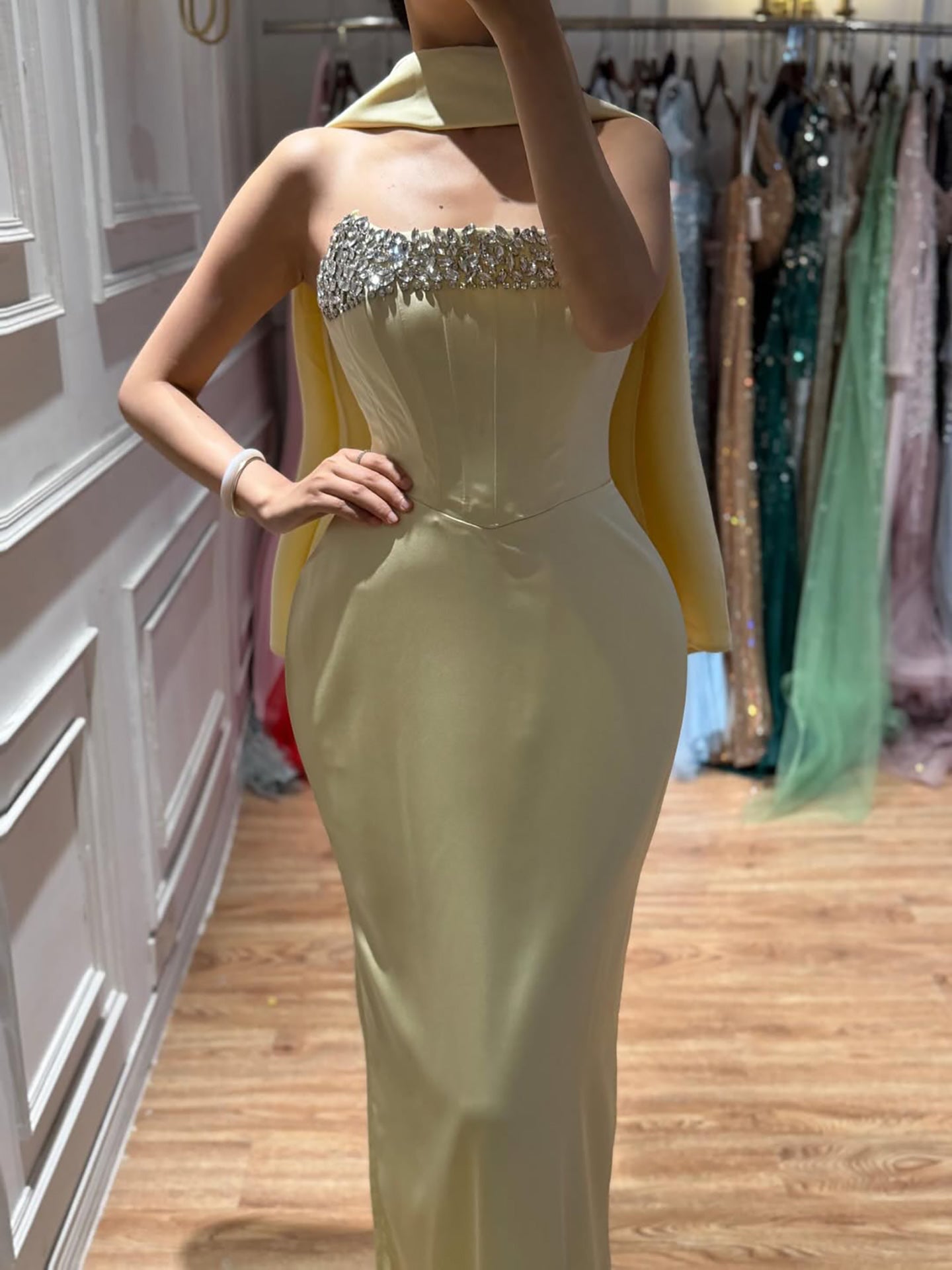 Luxury Yellow Crystal Beaded Mermaid Luxury Evening Dress Elegant LA73175A SERENE HILL