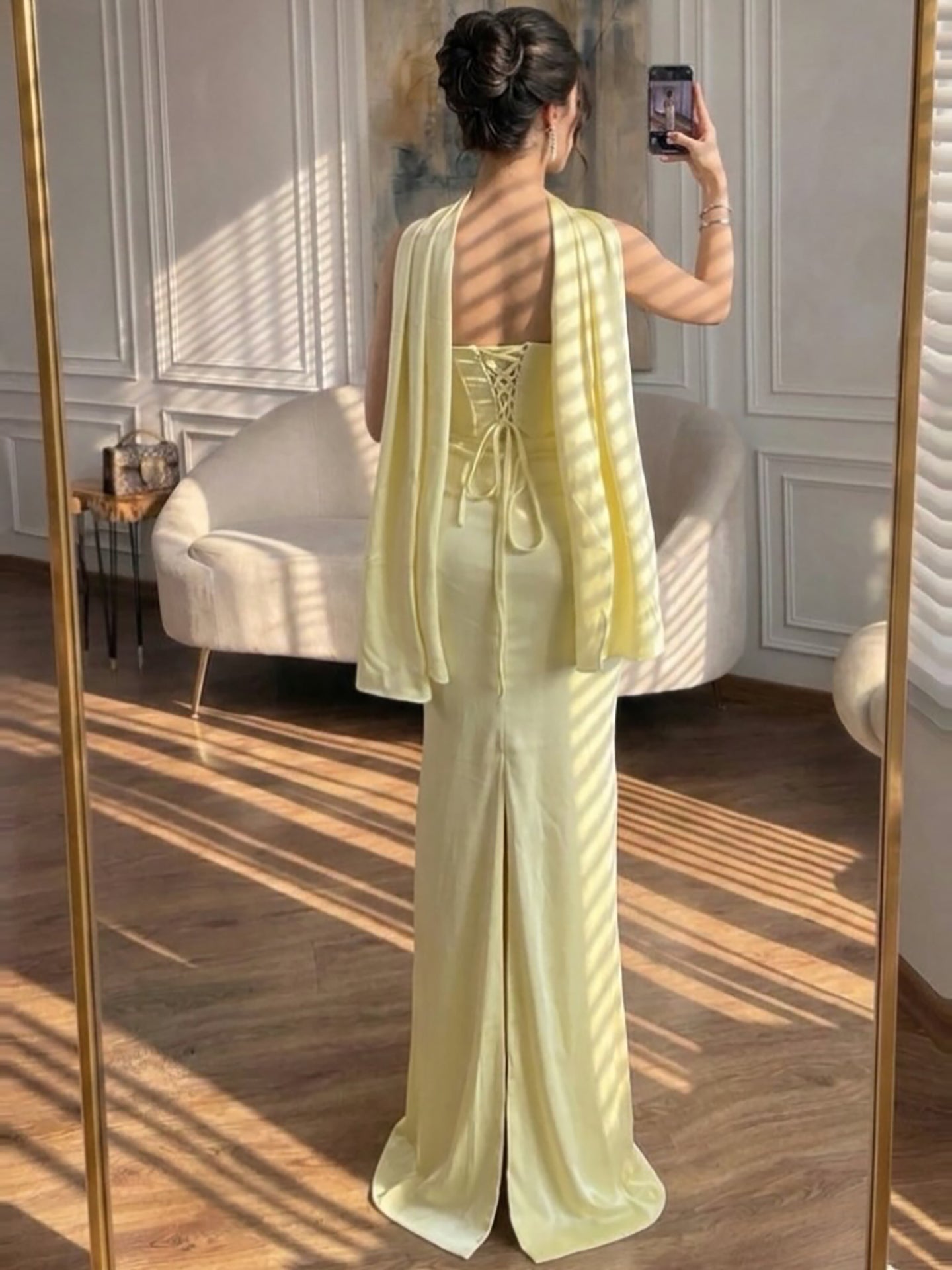 Luxury Yellow Crystal Beaded Mermaid Luxury Evening Dress Elegant LA73175A