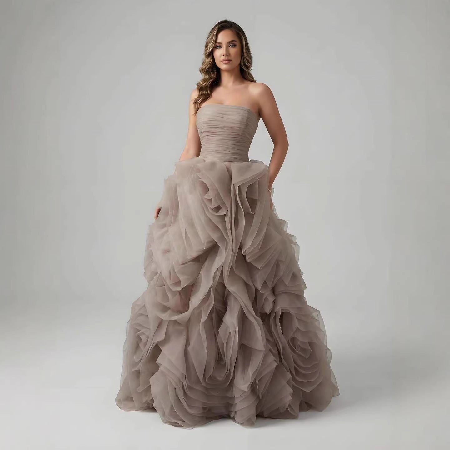Luxury Purple 3D Rose Flower Strapless Princess Evening Dress LA73176