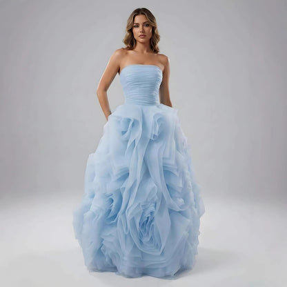Luxury Purple 3D Rose Flower Strapless Princess Evening Dress LA73176