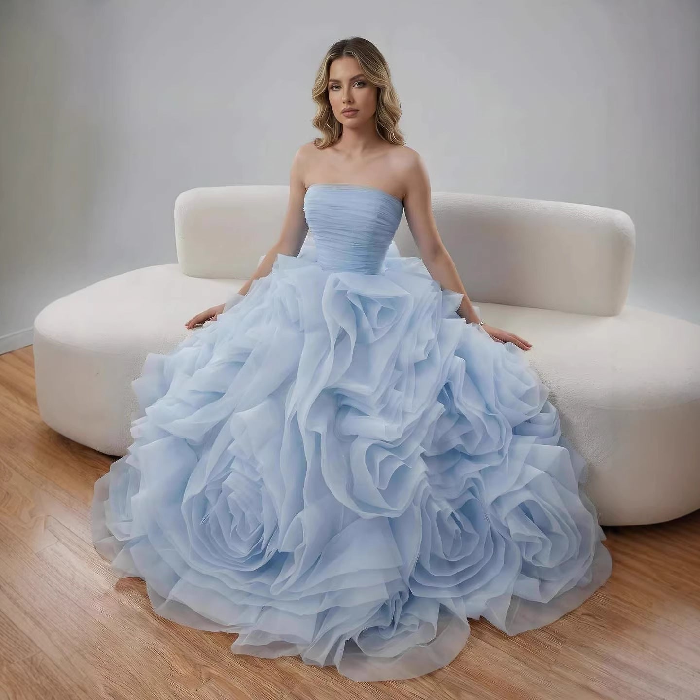 Luxury Purple 3D Rose Flower Strapless Princess Evening Dress LA73176