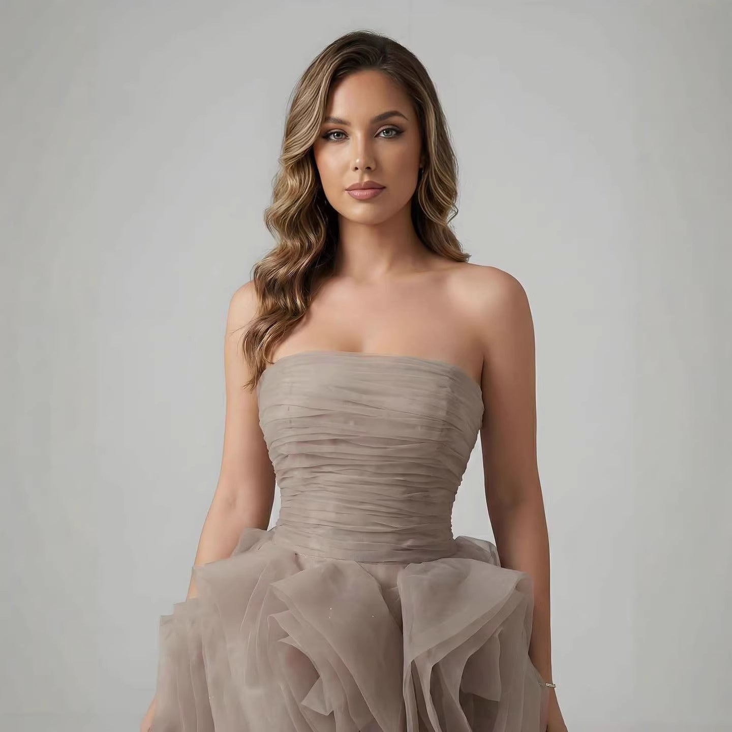 Luxury Purple 3D Rose Flower Strapless Princess Evening Dress LA73176