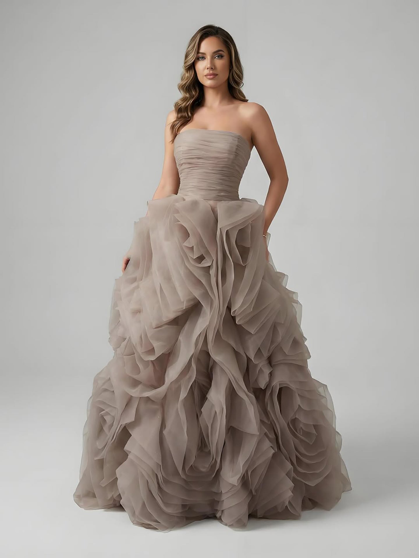 Luxury Purple 3D Rose Flower Strapless Princess Evening Dress LA73176