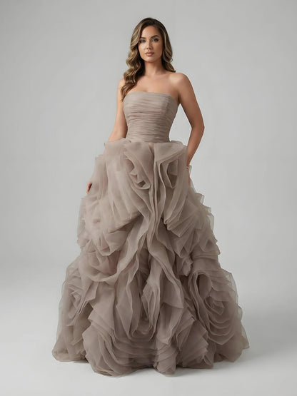Luxury Purple 3D Rose Flower Strapless Princess Evening Dress LA73176