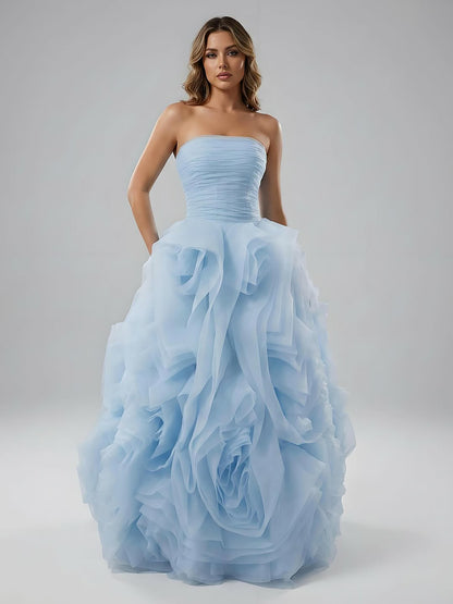 Luxury Purple 3D Rose Flower Strapless Princess Evening Dress LA73176