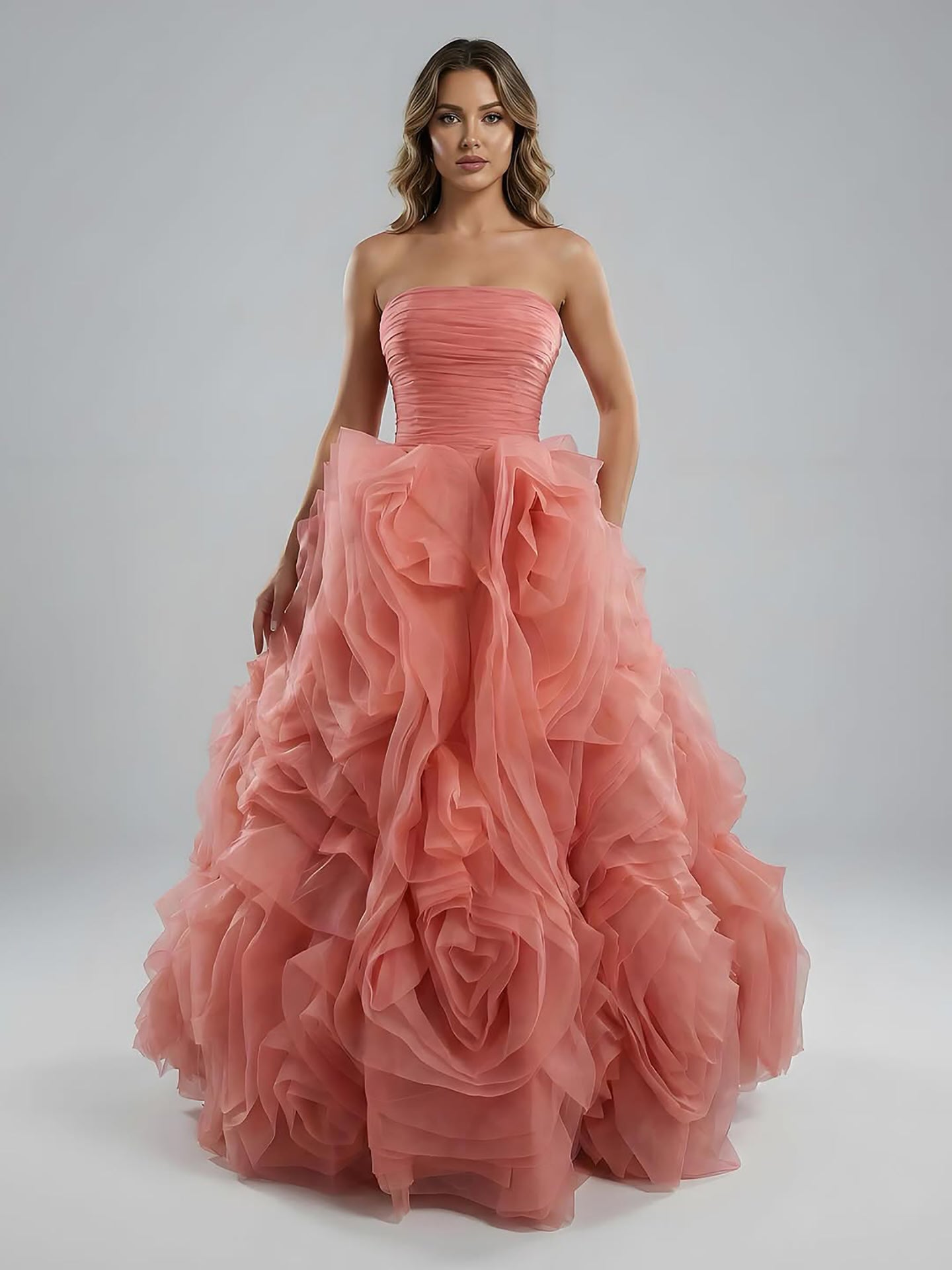 Luxury Purple 3D Rose Flower Strapless Princess Evening Dress LA73176
