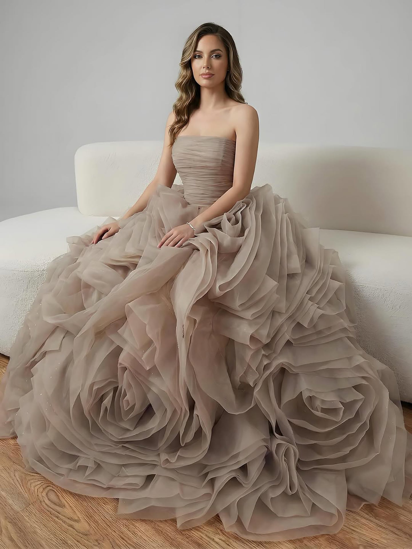 Luxury Purple 3D Rose Flower Strapless Princess Evening Dress LA73176