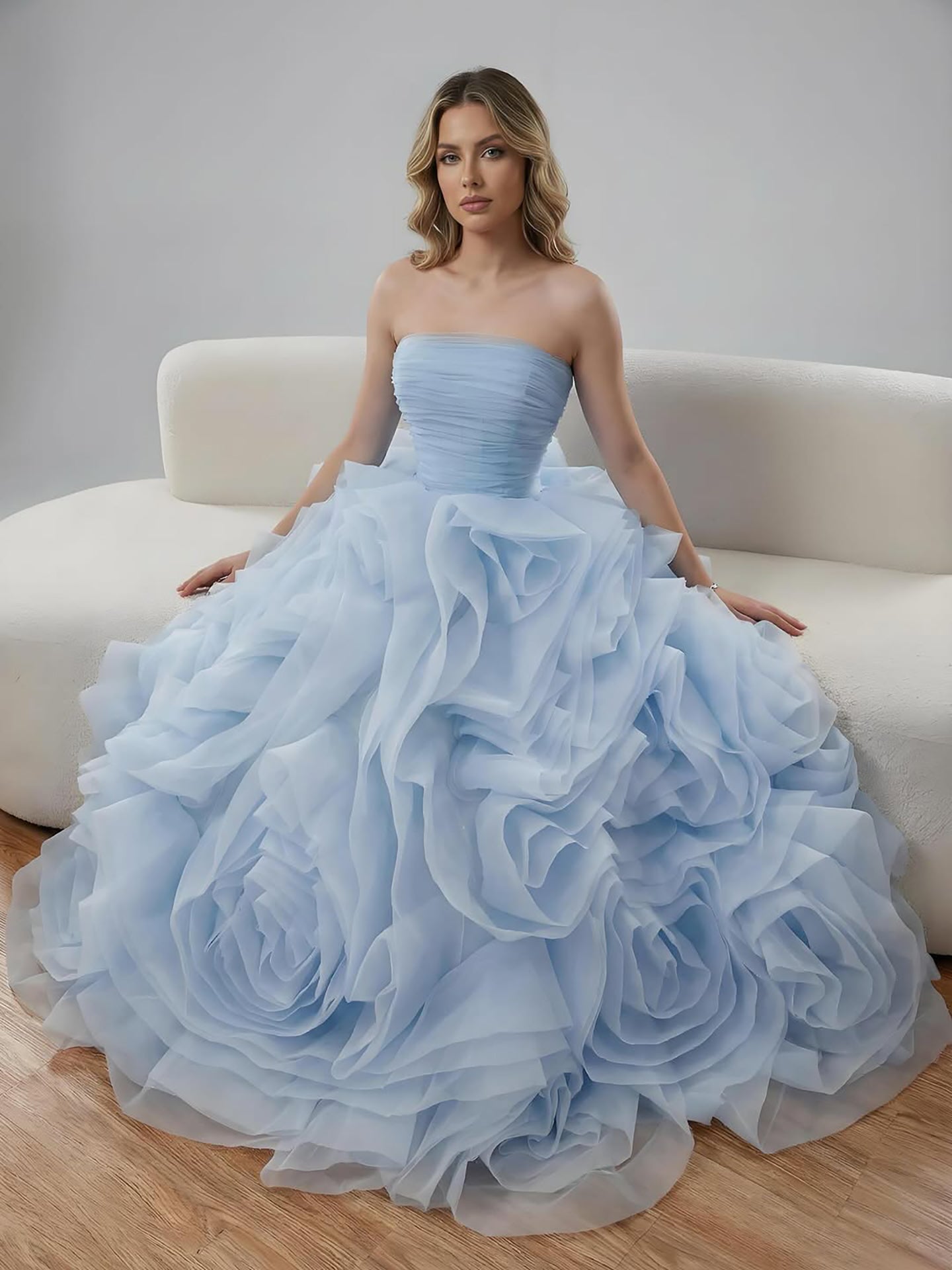 Luxury Purple 3D Rose Flower Strapless Princess Evening Dress LA73176