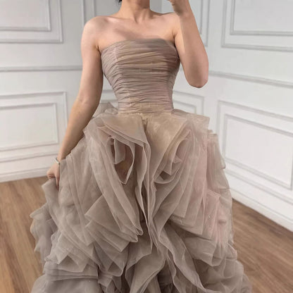 Luxury Purple 3D Rose Flower Strapless Princess Evening Dress LA73176