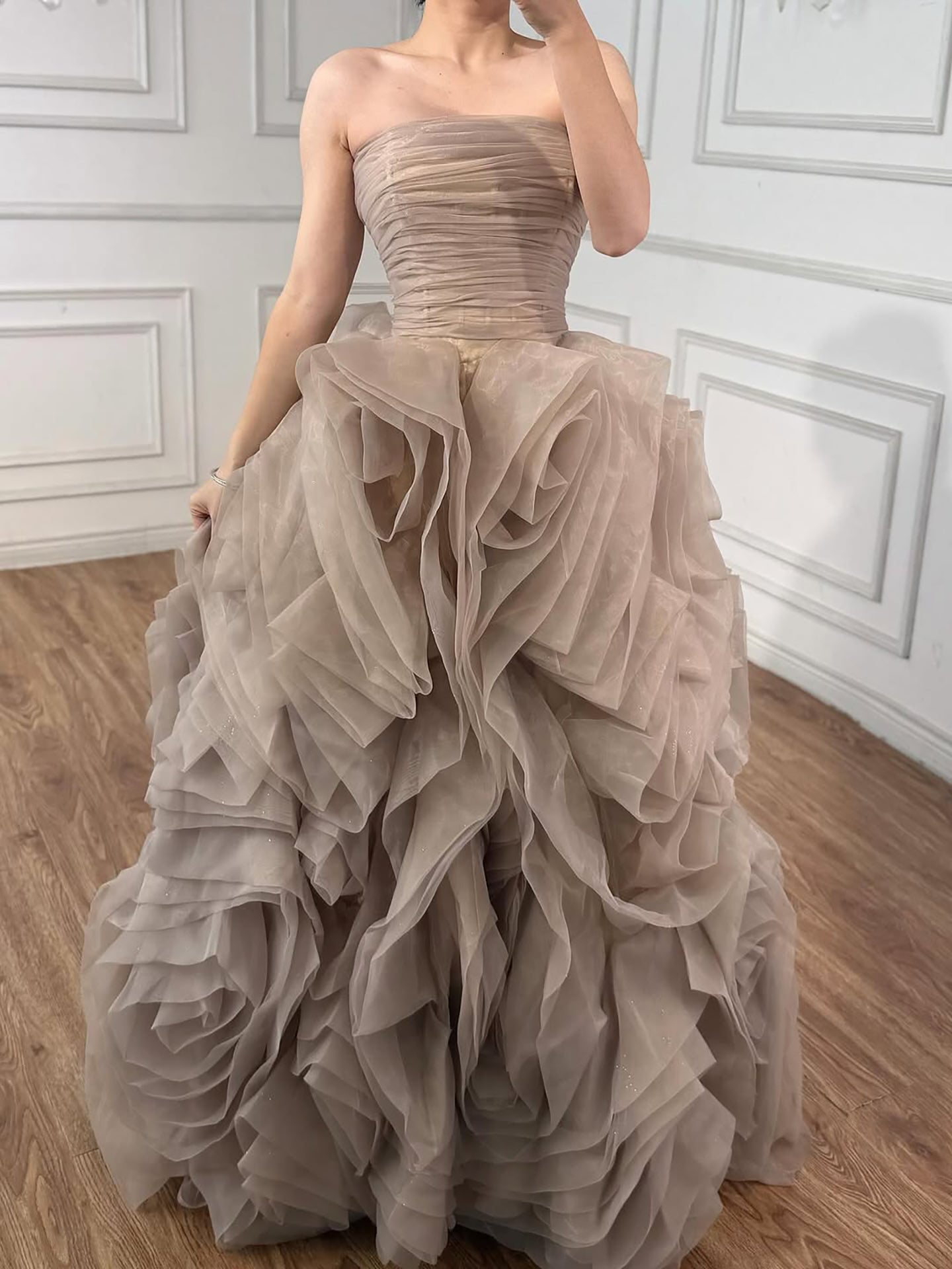 Luxury Purple 3D Rose Flower Strapless Princess Evening Dress LA73176