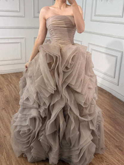 Luxury Purple 3D Rose Flower Strapless Princess Evening Dress LA73176