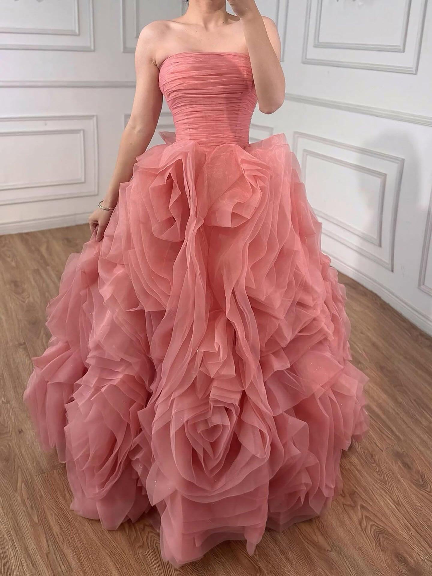 Luxury Purple 3D Rose Flower Strapless Princess Evening Dress LA73176