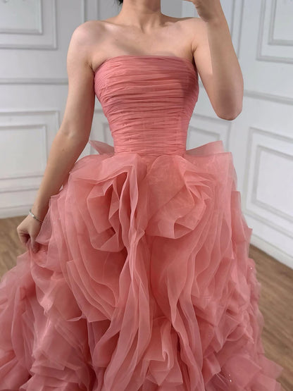 Luxury Purple 3D Rose Flower Strapless Princess Evening Dress LA73176