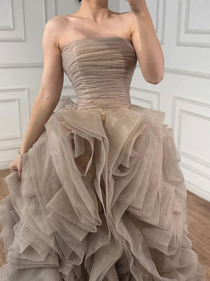 Luxury Purple 3D Rose Flower Strapless Princess Evening Dress LA73176
