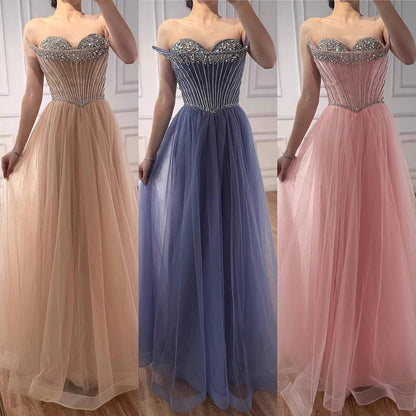 Luxury Nude Strapless A-Line Prom Dress LA73178