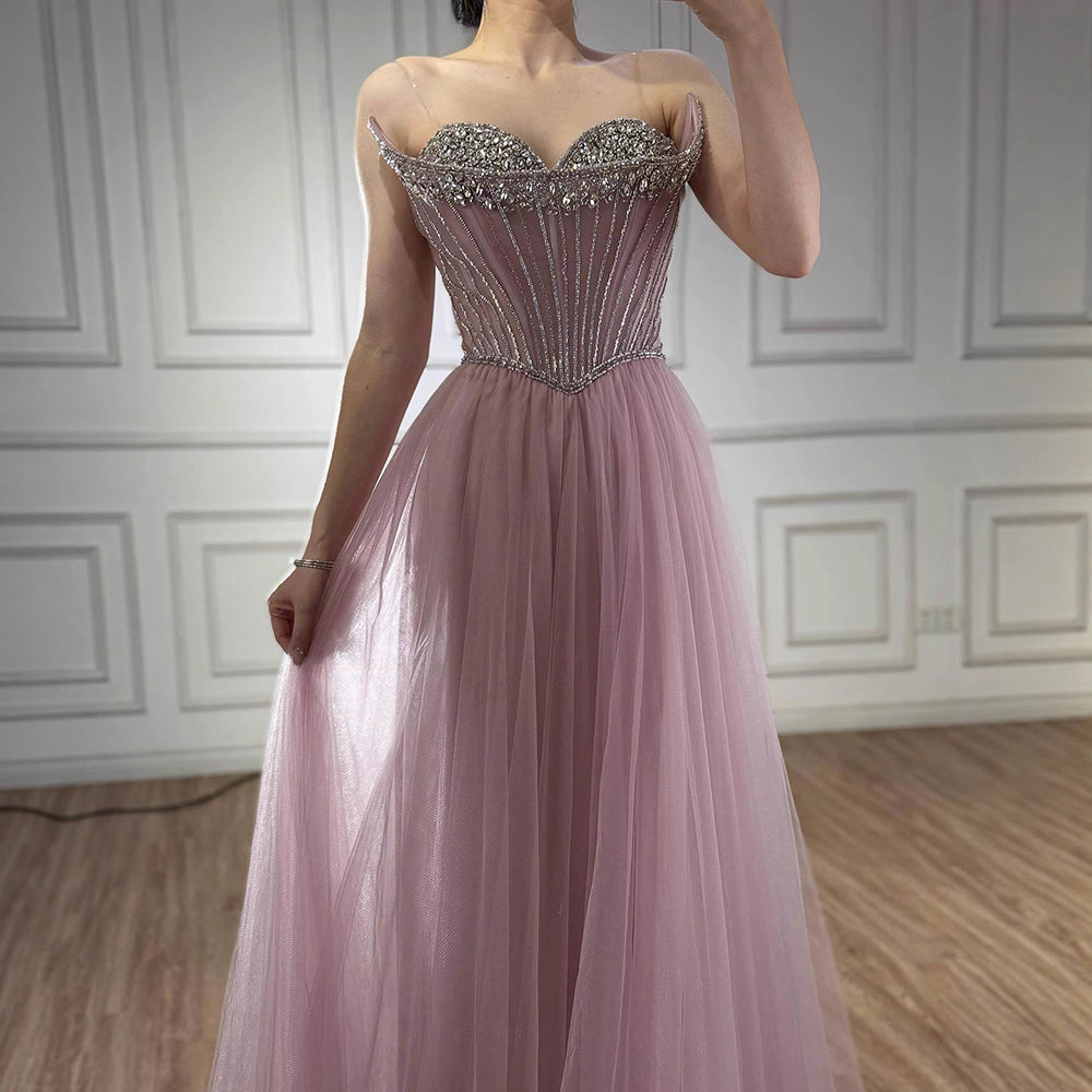 Luxury Nude Strapless A-Line Prom Dress LA73178
