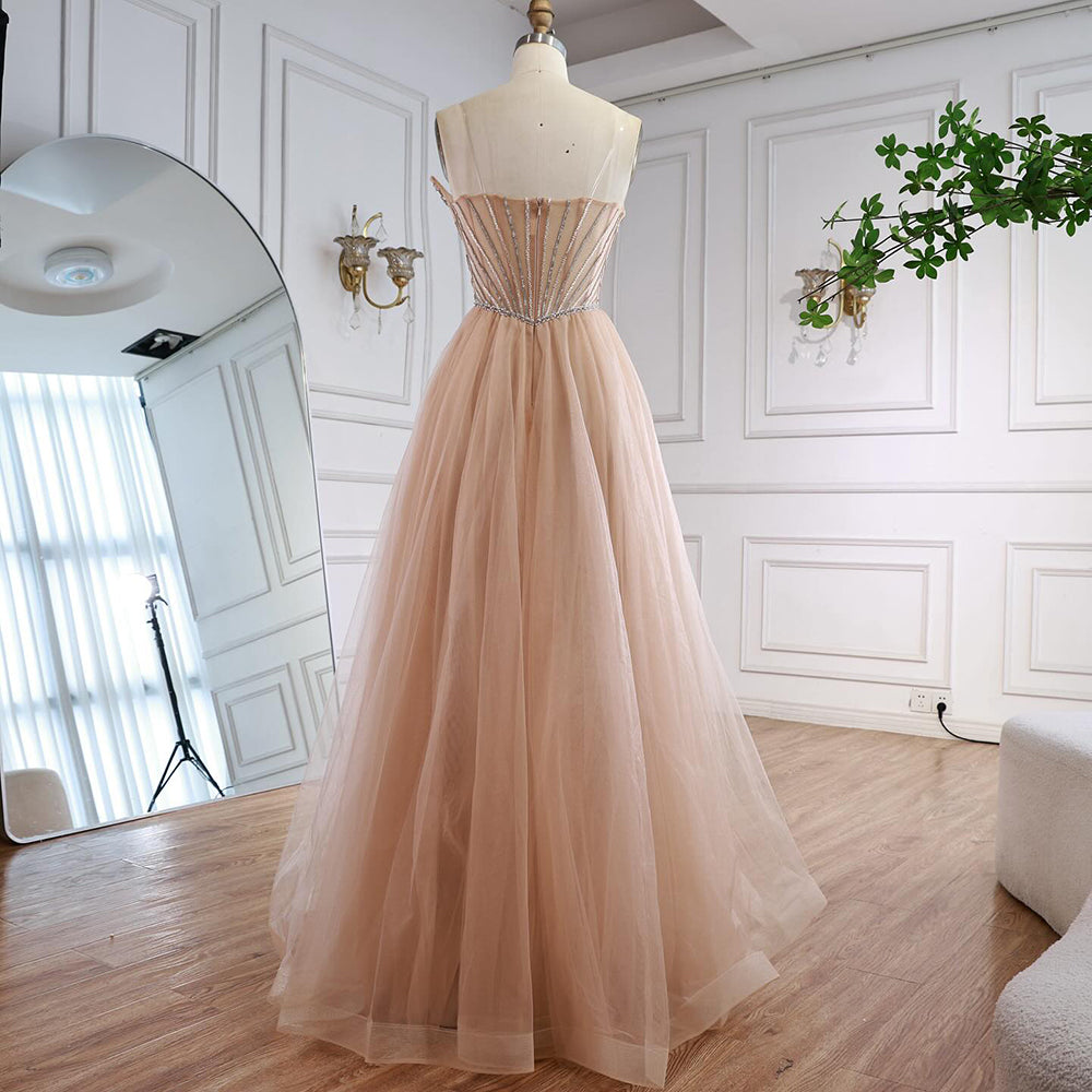 Luxury Nude Strapless A-Line Prom Dress LA73178