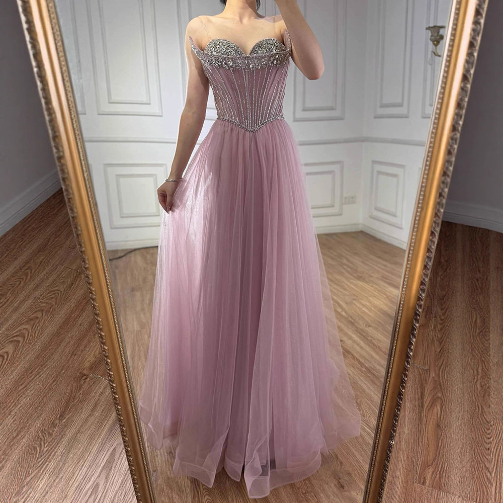 Luxury Nude Strapless A-Line Prom Dress LA73178