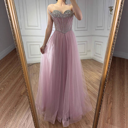 Luxury Nude Strapless A-Line Prom Dress LA73178