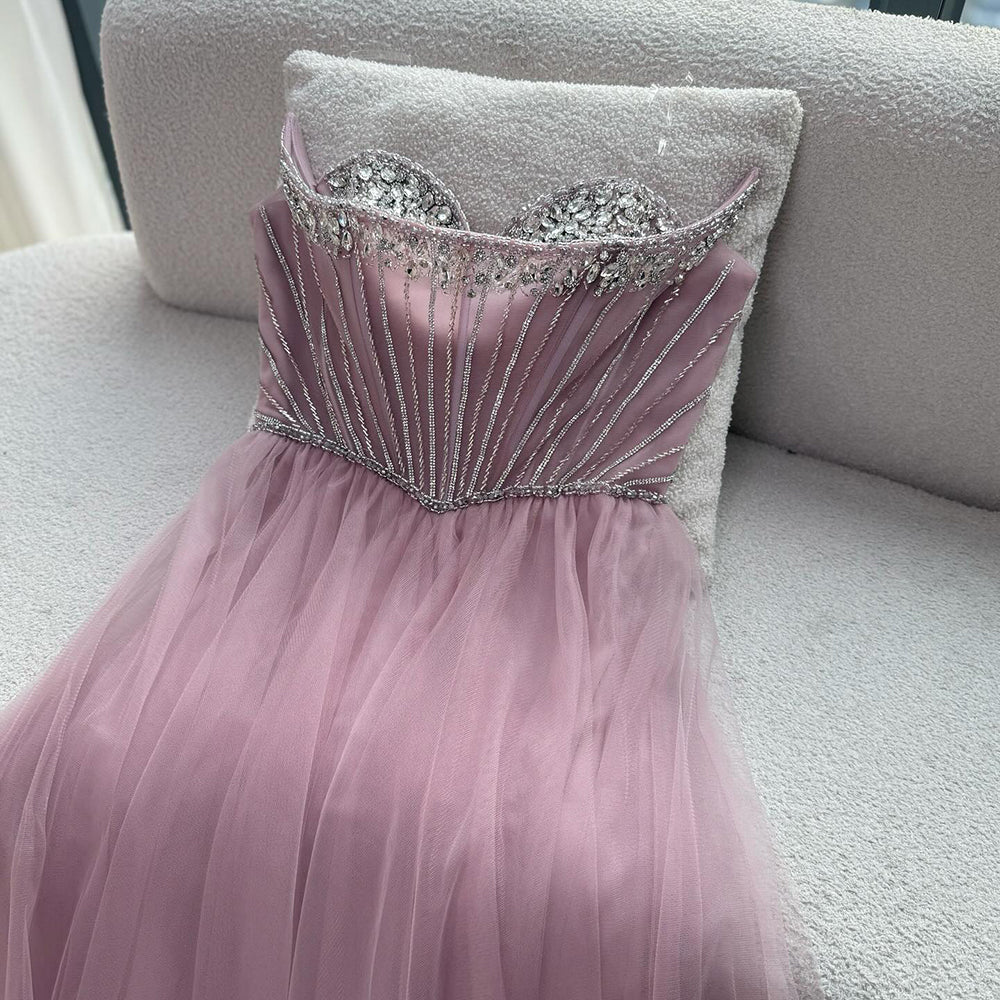 Luxury Nude Strapless A-Line Prom Dress LA73178