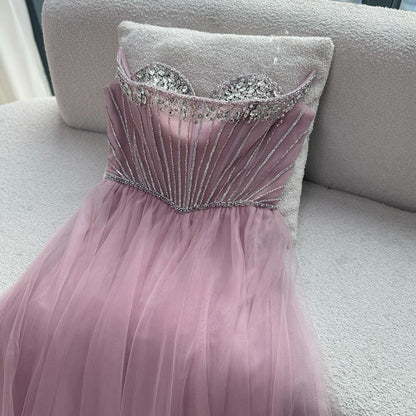 Luxury Nude Strapless A-Line Prom Dress LA73178