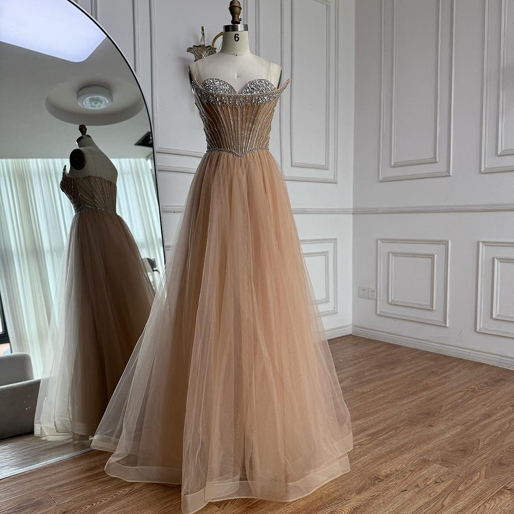 Luxury Nude Strapless A-Line Prom Dress LA73178