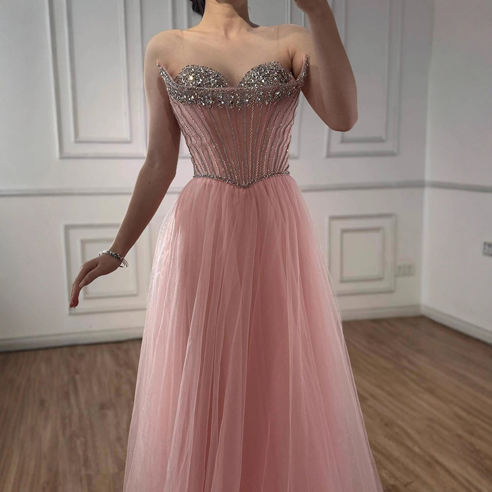 Luxury Nude Strapless A-Line Prom Dress LA73178