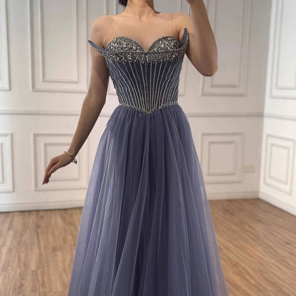 Luxury Nude Strapless A-Line Prom Dress LA73178