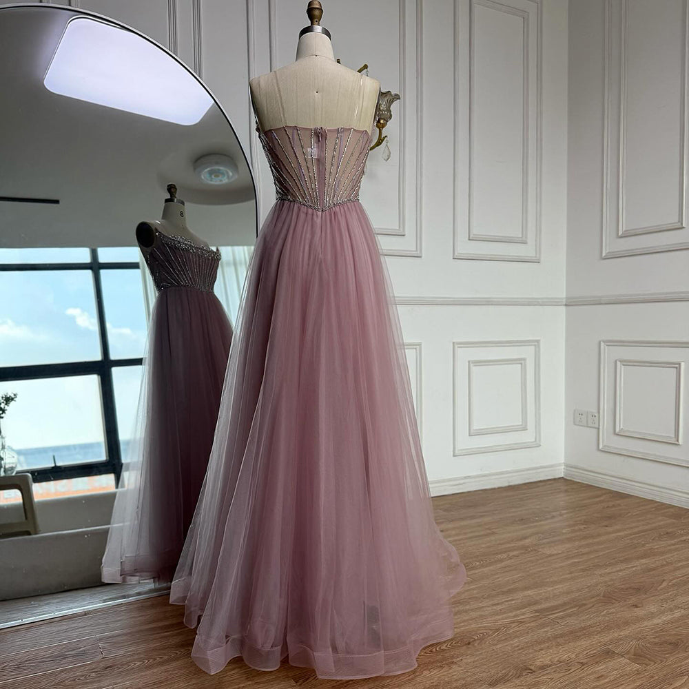 Luxury Nude Strapless A-Line Prom Dress LA73178