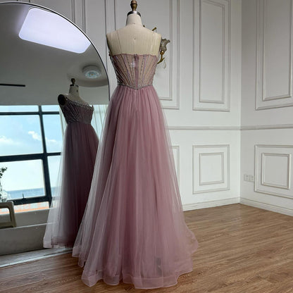 Luxury Nude Strapless A-Line Prom Dress LA73178