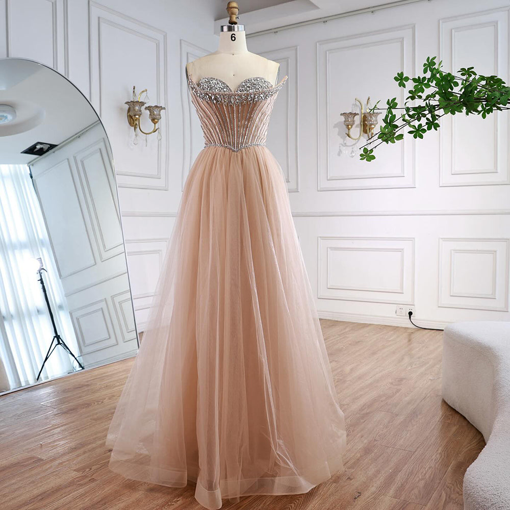 Luxury Nude Strapless A-Line Prom Dress LA73178
