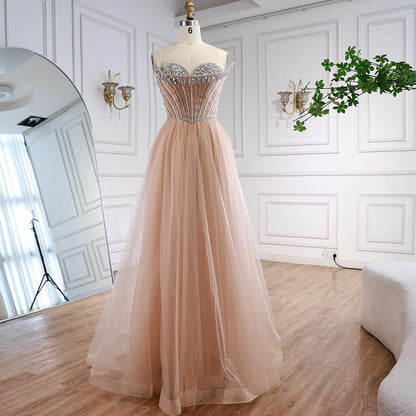 Luxury Nude Strapless A-Line Prom Dress LA73178