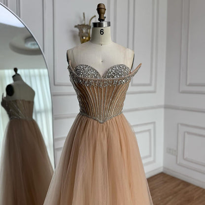 Luxury Nude Strapless A-Line Prom Dress LA73178